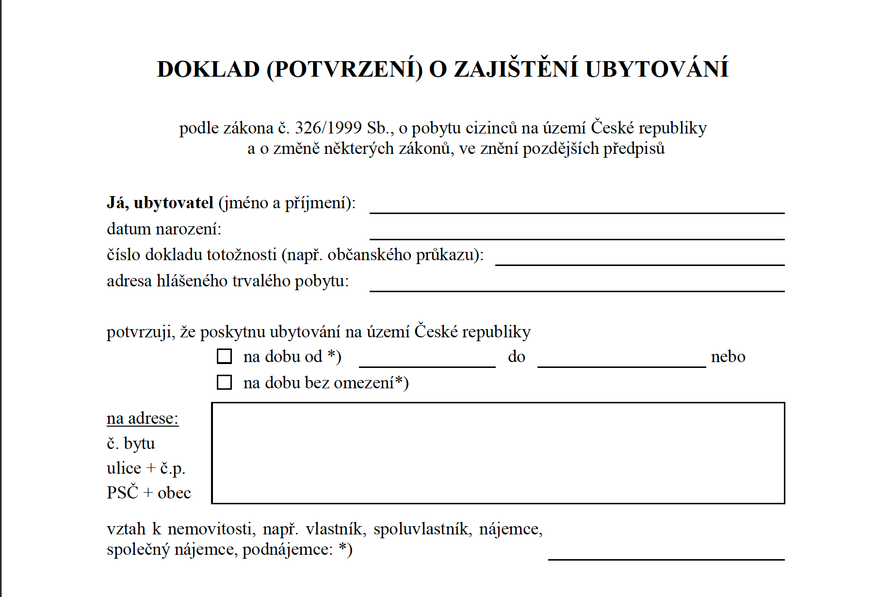 czech proof of accommodation